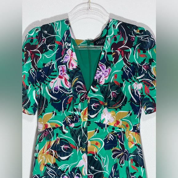 SALONI NWT Eden Floral Dress in Emerald 100% Silk Size 6 - Picture 4 of 14